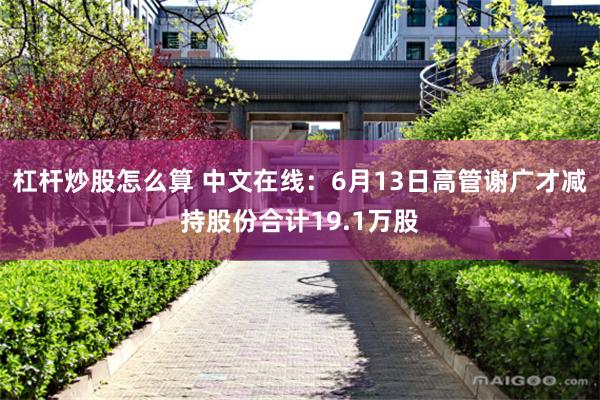 杠杆炒股怎么算 中文在线:6月13日高管谢广才减持股份合计19.1万股