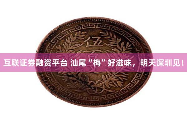 互联证劵融资平台 汕尾“梅”好滋味,明天深圳见!