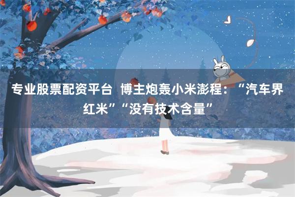 专业股票配资平台 博主炮轰小米澎程:“汽车界红米”“没有技术含量”